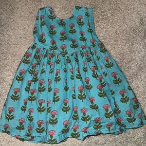 Pink Chicken Dress Girls 6 Blue Pink Roses Flower Bow Youth Kids